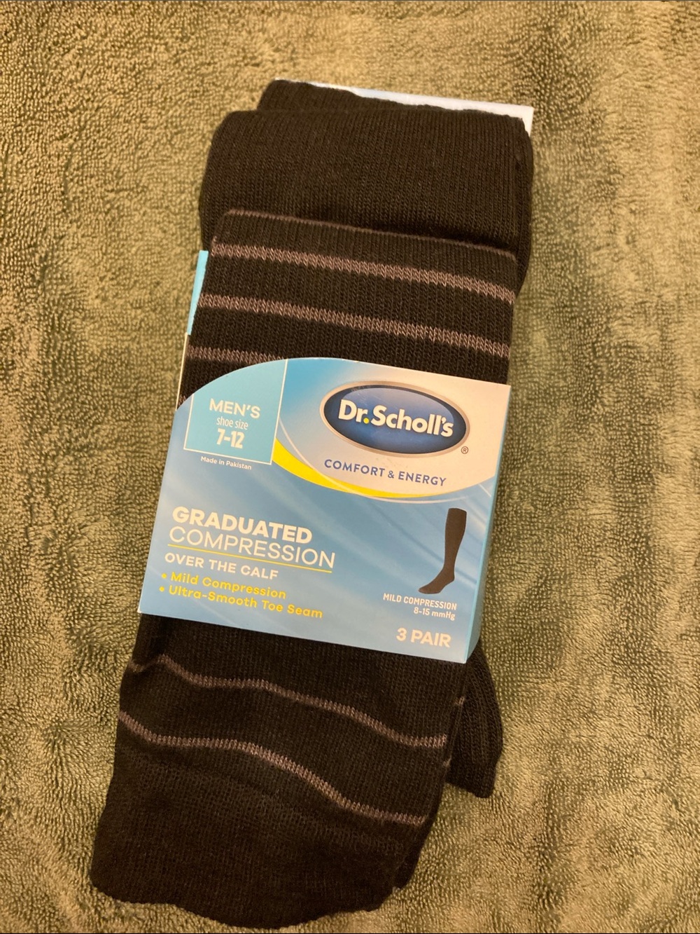 Dr. Scholl's Men's Over-the-Calf Dress Socks - Black with Gray Stripes